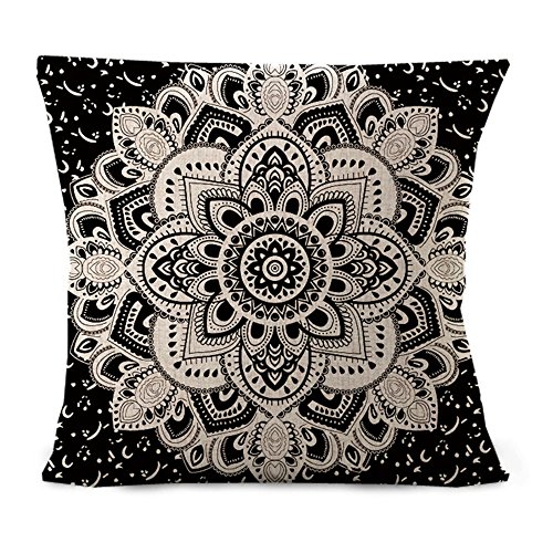 Hengjiang Kissenbezüge im südostasiatischen Stil Mandala Ethno-Serie Baumwolle Leinen Quadratischer Kissenbezug Kissen für Zuhause Stuhl Sofa Bett Shop Bar Club Auto- und Bürodekoration Schwarz 02
