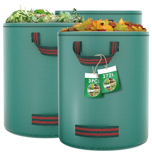 Pfloge® 3X 272L Gartenabfallsack, Gartensack mit 4 Griffe, Wasserdicht, Selbststehend, Laubsack Haltbar Korrosionsbeständig für Gartenabfälle und Grünschnitt