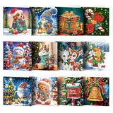 HNLMZ 5D Diamond Painting Weihnachtsgrußkarte 12 Stücke DIY Weihnachtskarte Strass Handwerk Grußkarte,Handgefertigte Weihnachten Grußkarten,Diamant Painting Geschenkkarte für Weihnachtsdeko