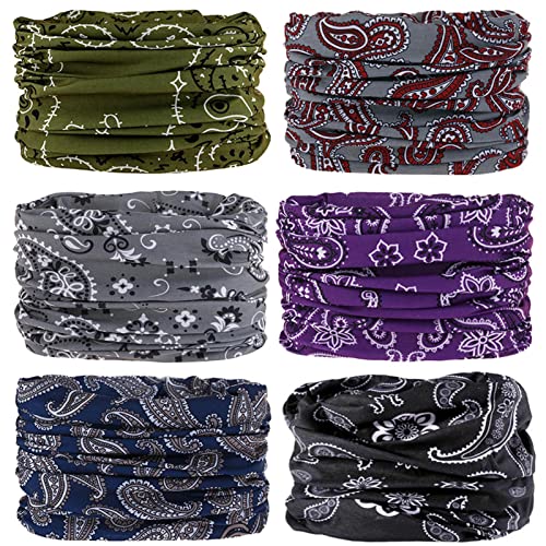 6 Stück Nahtlose Bandanas Multifunktionstuch Schal - Elastiche Multifunktion Stirnband Gaiter Balaclava Gesichtsmaske Kopfbedeckung UV Residenz für Yoga Laufen Wandern Radfahren Motorradfahren