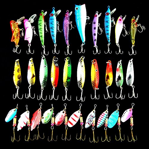 Lurowo 30 stücke Angelköder Spinner Set Kunstköder zum Angeln Hecht Zander Barsch Forelle, Forelleköder Hecht Köder mit Angelhaken, Wobbler Köder Spinnfischen Set