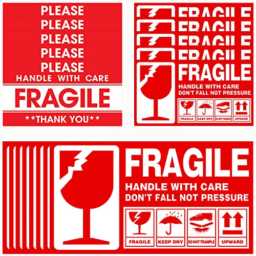 Warnetiketten Aufkleber Zerbrechlich "Fragile" 40 Stk 15 x 9 cm, 120 Stk 9 x 5 cm Paketaufkleber handle with care Red-Whit Versandaufkleber selbstklebend Fragile Aufkleber
