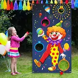 Outus Karneval Wurf Spiel Clown Banner mit 3 Bohnen Säcke Zirkus Bohnen Säcke Wurf Spiel für Karneval Party Aktivitäten, Große Karneval Dekorationen, Zirkus Lieferungen für Kinder und Erwachsene