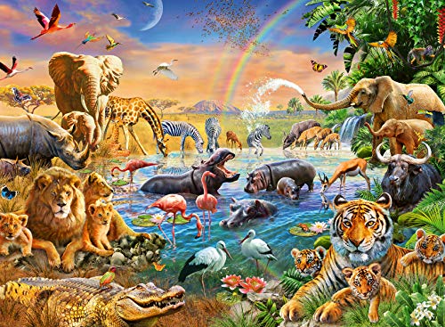 Ravensburger 12910 Wasserloch im Dschungel Herz 12910-100 Teile XXL Kinderpuzzles ab 6 Jahren-Perfektes Alterspassung lustige Beschäftigung für Familie und Kinder, 100