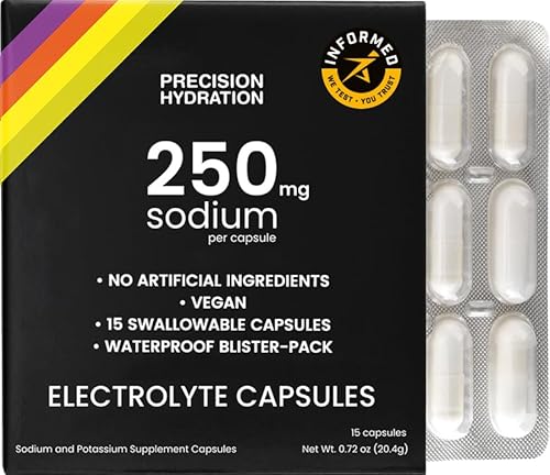 Precision Hydration Elektrolyt-Kapseln - 15 wasserfeste in Blisterverpackung, Salz-Kapseln zur Bekämpfung von Krämpfen, ohne künstliche Inhaltsstoffe, magenfreundliche Formel (1-Pack)