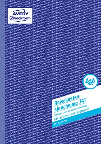 AVERY Zweckform 741 Reisekostenabrechnung (A4, mit 1 Blatt Blaupapier, von Rechtsexperten geprüft, für Deutschland und Österreich zur monatlichen Abrechnung inkl. Kfz-Kostenaufstellung, 50 Blatt) weiß