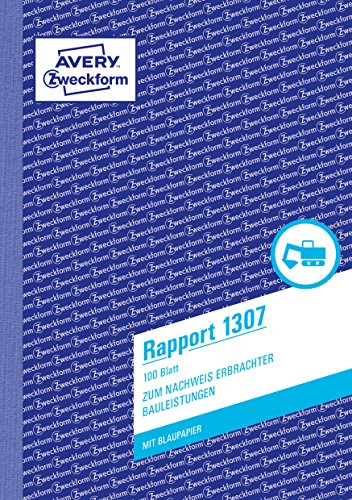 AVERY Zweckform 1307 Rapport (A5, mit 2 Blatt Blaupapier, von Rechtsexperten geprüft, für Deutschland und Österreich zur Dokumentation von Arbeitsleistung und Materialverbrauch, 100 Blatt) weiß