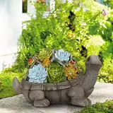 GIGALUMI Solar Schildkröte Geschenke für Frauen, Solar Garten Statue mit Sukkulenten und 7 LEDs, Geburtstagsgeschenk für Frauen, Deko für Hof (11,4 Zoll / 29 cm)