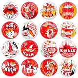 HOWAF 16 Stück Buttons Karneval Köln Accessoires, Köln Karneval Buttons Anstecker, Kölle Alaaf Button Pins, Clown Rot Weiß Köln Buttons für Karneval Kostüm Köln, Faschingskostüme, Fasching Kostüm