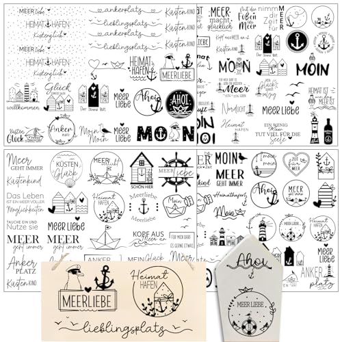 Hongma Rub On Sticker ca.A5 19x14cm-Großformat Transfers 4PCS Sprüche für Raysin für Keraflott Möbel Glas Holz DIY Deko Rub On Folie Rubons Aufkleber Meer
