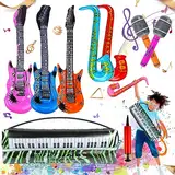 9 Stück Aufblasbare Requisiten für Rockmusik, Aufblasbares Saxophon Gitarre Mikrofon Zubehör, Geeignet für Geburtstags-Rockpartys, Konzertbühnen-Requisiten