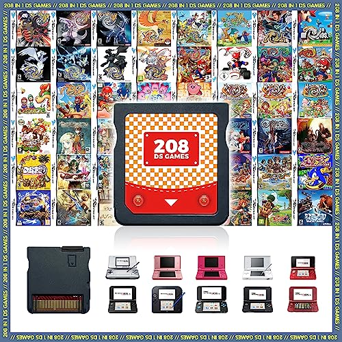 DS/2DS/3DS 208 in 1 Spielkartusche, Retro Game Pack Karte Zusammenstellung mit 208 Spielen für 3DS, DS, DSL, DSi