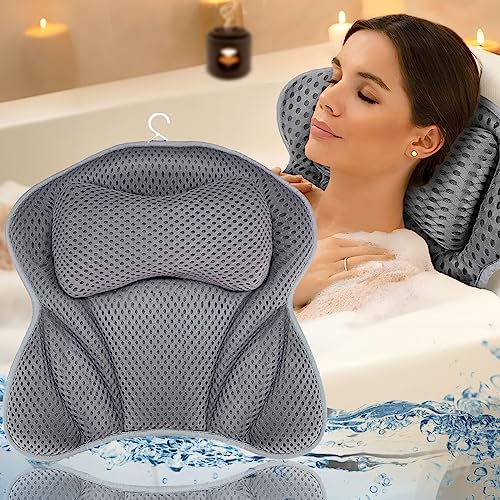 Amzeeniu Badewannenkissen,Neue Nackenkissen für Badewanne4D Mesh Nackenkissen Badewanne Kopfkissen Komfort BadeKissen mit 6 Saugnäpfen für Home Spa und Badewannen Stützt Kopf,Nacken,Schultern,Rücken