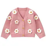 LAWKUL Baby Kleinkind Mädchen Strickjacke Warmer Pullover Florale Langarmsprunger Schichten Strickkleidung 2-3 Jahre Rosa