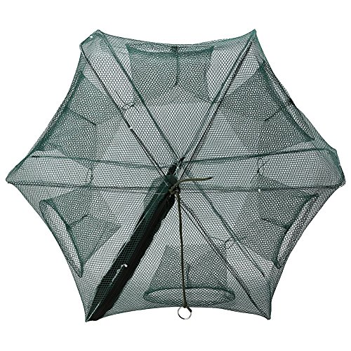 Yosoo Health Gear Faltbare Köderfischreuse, Faltbare Nylon-Fangnetzfalle mit 6 Löchern zum Fangen von Schmelzaale Krabbenhummerfischgarnelen und Langusten(6 Holes)