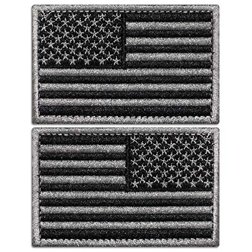 Anley Tactical USA Flag Patches (2er Pack) VORWÄRTS & RÜCKWÄRTS-2 "x 3" Schwarz & Grau Amerikanische Flagge Militäruniform Emblem Patch-Loop & Haken Befestigungen An taktischen Zahnrädern befestigen