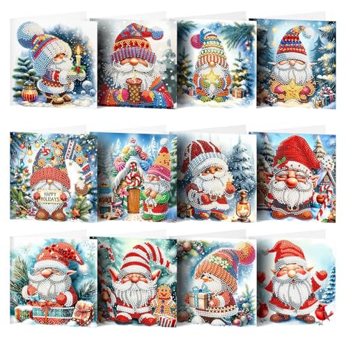 Diamond Painting Weihnachten,12 Stück Diamond Painting Karten, Diamond Painting Weihnachtskarten mit Umschlag Set,5D Diamond Painting Klein 15x15 Diamond Painting Deko Weihnachten Geschenke (style-1)