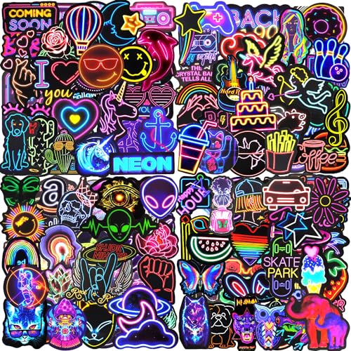 Aufkleber 200 Stück Neon Sticker Set Wasserfeste Vinyl Sticker Decals Coole Graffiti Sticker für Laptop Skateboard Scrapbook Trinkflasche MacBook IPad Handy Tagebuch Tassen Moped Fahrrad Koffer usw