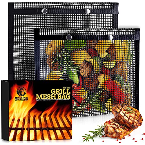 BBQ Grillbeutel – 30,5 x 24 cm Wiederverwendbare Grilltaschen für Gemüse, für Holzkohle-, Gas-, Elektrogrills und Smoker – hitzebeständige, antihaftbeschichtete Grilltasche für alle – 2er-Set