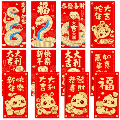 12 Stück Chinesisches Neujahr Rote Umschläge, Schlange Geldpakete, Neujahrsgeldumschläge, Frühling Festival Neujahr, Chinesische Rote Pakete, für Neujahr Geburtstag Hochzeit Kleines Geschenk oder Geld