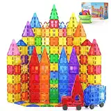 100 Magnetische Fliesen STEM Bauspielzeug mit 2 Autos, Sensorische Magnetische Bausteine für Kleinkinder und Kinder, Vorschule Montessori Spielzeug Geschenke für 3+ Jahre alte Jungen und Mädchen