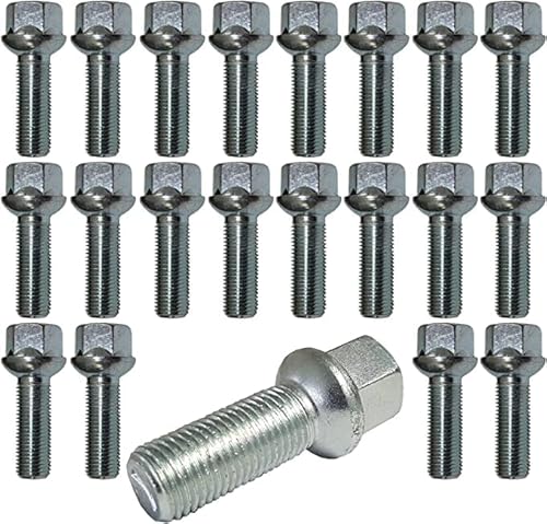 20 Radschrauben Radbolzen Kugelbund M12x1,5 21mm passend für Mercedes Alufelgen (Silber, 40 mm (R12))