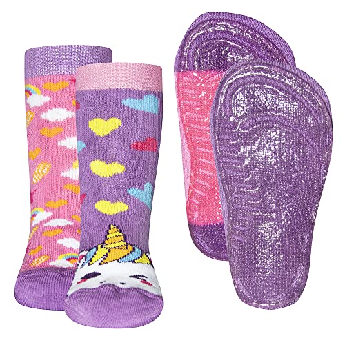 EWERS 2er Pack Einhorn Stoppersocken SoftStep, Socken mit Antirutschsohle für Mädchen, Anti-Rutsch-Socken mit Gummisohle, 2 Paar rutschfeste Kindersocken, Größe 27-28