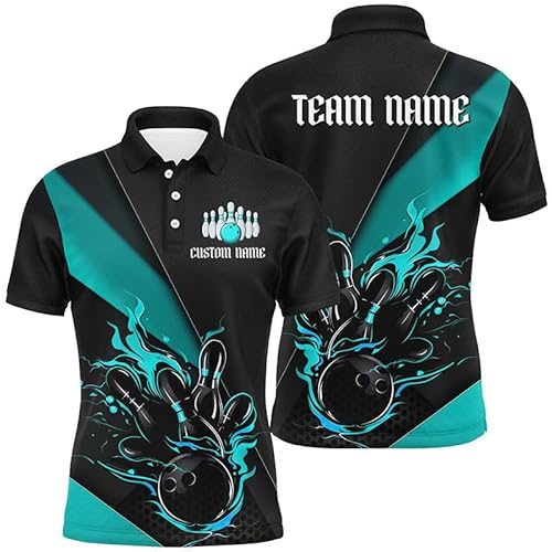 vhasport Bowling Trikot für Damen und Herren, Schwarz und Blau, Individueller Name, Turnier-Jersey I6186