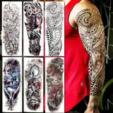 PEKNUX 6 Bilder Voller Arm Männer Frauen Temporäre Tattoos Aufkleber Lange Maori Totem Fake Tattoos Body Art Wasserdichte Tattoos Aufkleber Make-Up