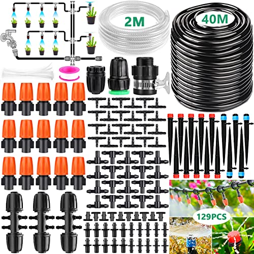 ZPQAODI Bewässerungssystem Garten, 129 PCS,40M, Bewässerung Kit Garten Micro Drip Bewässerung Automatik Schlauch Tröpfchenbewässerung DIY Gartenbewässerung für Landschaft,Flower Bed Terrasse Pflanzen