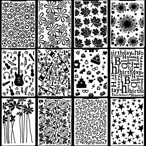 12 Stück Prägeschablone Kunststoff Prägefolder Transparent Embossing Folder Waschbar Prägeordner for Card Making Photo Album Scrapbooking Decoration, Grass and Wood(14.8 x 10.5 cm) (Stil 2)