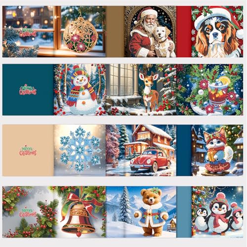 12er Set DIY Diamond Painting Grußkarten Set Ostern, Christmas Diamond Painting Greeting Cards Osternkarten for Kinder & Erwachsene (Weihnachten-12er Set L)