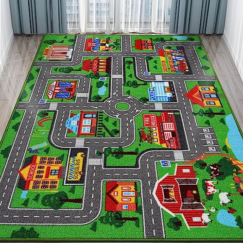 AKUNRUG Auto-Spielteppich für Kinder, Auto-Spielmatte, Stadt, Straßenkarte, Kinderspielteppich für Spielzimmer, extra groß, Kinderspielteppich für Spielzimmer, Schlafzimmer, Wohnzimmer (150 x 200 cm)