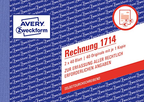 AVERY Zweckform 1714 Rechnung speziell für Österreich (A6 quer, 2x40 Blatt, selbstdurchschreibend mit farbigem Durchschlag, zur Erfassung aller rechtlich erforderlichen Angaben) weiß/gelb