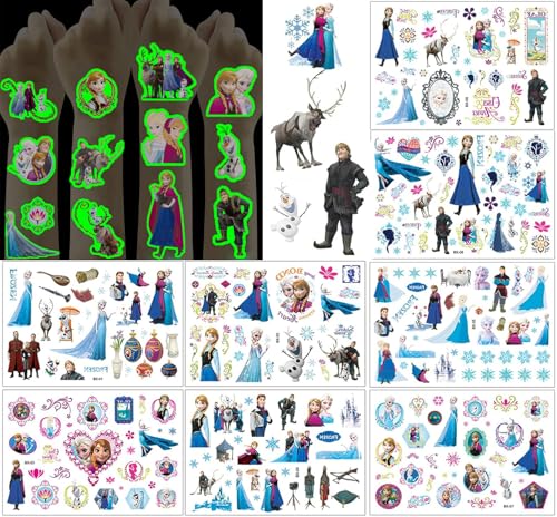 SLQWRVAO Elsa Eiskönigin Tattoo Kinder,180+ Leuchtende Frozen Temporäre Klebetattoo,Hautfreundlich Kindertattoos, Kindertattoos für Mädchen Jungen Mitgebsel Kindergeburtstag