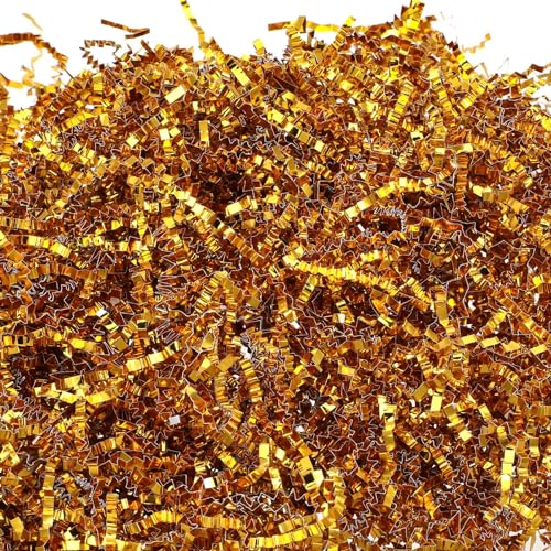 Dimeho Geschenkfüllmaterial Umweltfreundliches, 100g Geschreddertes Papier Filler Double Gold Crinkle Paper Grass for Gift Boxes Halloween Easter Baskets Gift Wrapping Basket Filling Wedding