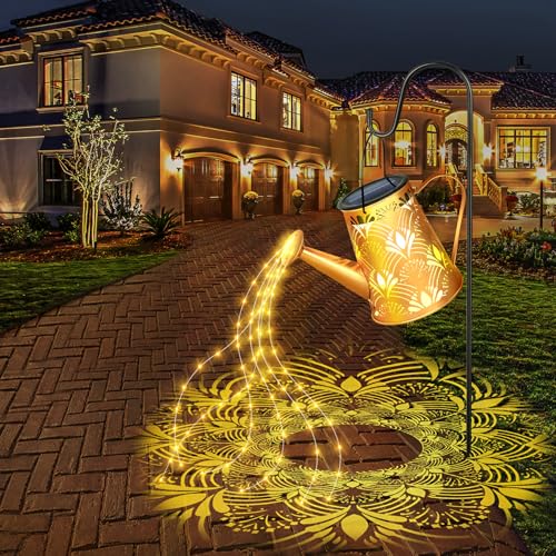 Solar Gießkanne Lichterkette Aussen Gartendeko, LED Solarlampen für Außen Solarlichterkette Außen Wetterfest mit Schäferhaken, Solarlichter Garten Solarleuchten für Balkon Terrasse Weg Vintage Deko