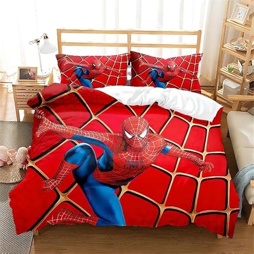 Umbrean Kinder Superheld Spider Bettbezug 135x200cm-1 Stück, Spider Kissenbezug 80x80cm -1 Stück