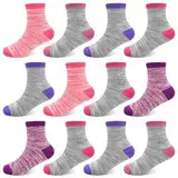 ZERULETS Kinder Jungen Mädchen Socken Baumwolle Sneaker Socken Kinder Crew Schulsocken Jungen Gestreifte Sportscoken 12 Paare 20-23 23-27 31-34 35-38 für 7-10 Jahre（5 Farbe