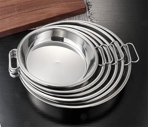 MMLFX 1 stück 304 Edelstahl Platte tablett nudelplatte flach gedämpft große große mahlzeitplatte dual Griff teiggerichte und Teller Sets Gericht (Size : 30cm Double Handle)
