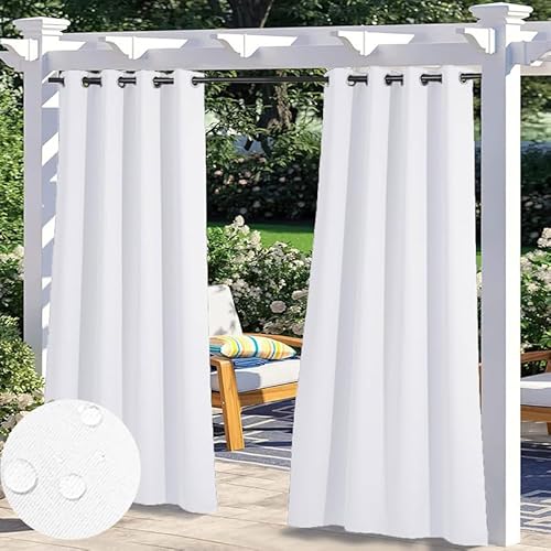 Wasserdicht Outdoor Vorhänge für Pavillon, Hitzeschutz Blickdicht Gardinen für Schlafzimmer, Sonnenschutz Datenschutz Outdoor Vorhang mit Ösen, 1 Stück, Weiß, B183xH213cm