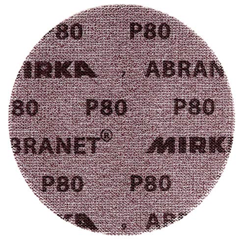 Mirka Abranet Netz-Schleifscheiben Ø 150 mm Klett / Korn P80 / 50 Stk / zum Schleifen von Holz, Spachtel, Lack, Kunststoff / Staubfrei Schleifen / 5424105080