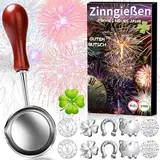 11-Teiliges Zinngießen Set Silvester, mit 10 Zinngießen und 1 Löffeln(mit Deutungen), die gesunde Alternative zum Bleigießen, für Silvester Spiele, Silvestergießen, Wahrsagerei, Partyspiel