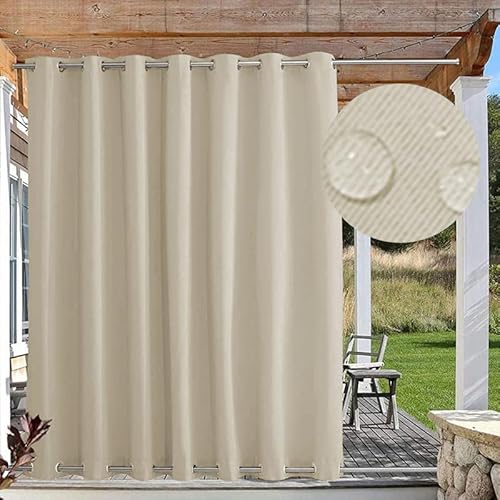 Outdoor Vorhänge Sonnenschutz, Outdoor Vorhang Wetterfest mit Ösen Oben und Unten, Outdoor Gardinen Wasserdicht Windschutz Blickdicht für Pavillon, 1 Stück, Biscotti Beige, B254xH305cm