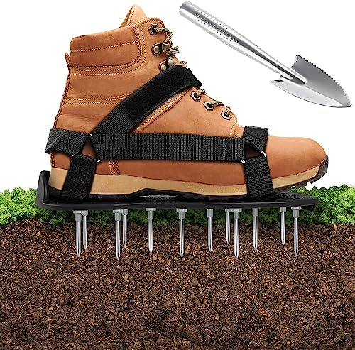 Ohuhu Rasenlüfter Schuhe Nagelschuhe mit Schaufel Kostenlose Installation, Rasenbelüfter Aerifizierer Gartenschuhe mit Klettverschluss, Der ideale Rasenbelüfter für Rasen Hof Garten, Schwarz