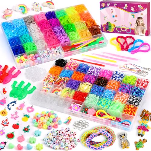 Tomylv 5000+ Loom Bänder Set, 74 Rastern Bunte Gummibänder Kit für Armbänder, 62 Farben DIY Elastisches Loombänder Kinder Armband Basteln mit Perlen Haken Charms Aufbewahrungsbox