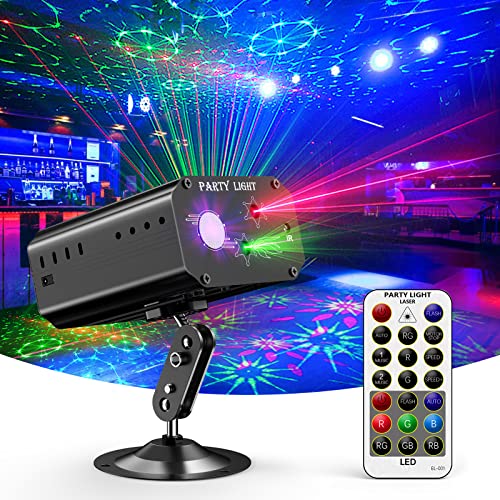 Gvoo partylicht discokugel, Sound Aktivierte Party Light LED Bühnenprojektor 6 Farben 24 Muster mit Fernbedienung für Urlaub Party Kinder Geburtstag Club Lichteffekte Weihnach