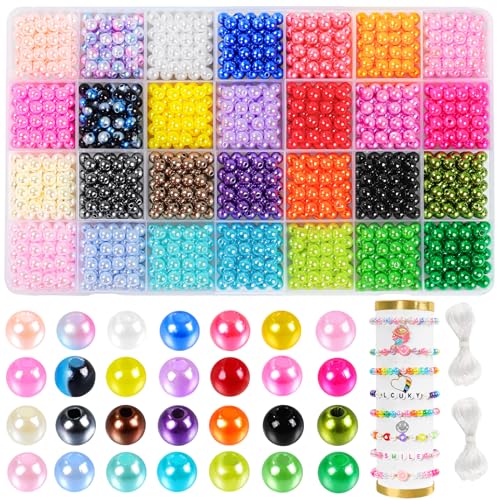 DIYDEC 1680 Stück 28 Farben Runde Bunte Perlen zum Auffädeln, 6mm bunte Bastelperlen bunte Kunstperlen mit Loch für die Herstellung von Schmuck Armbänder Halskette Ohrringen DIY Handwerk