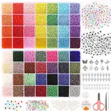 Perlen Zum Auffädeln, 40000 Stück 56 Farben Selber Machen Glasperlen 2mm Perlen Set mit Buchstaben Alphabet Perlen Charms Anhänger für Armbänder, Halsketten, Ohrringe und Kunsthandwerk