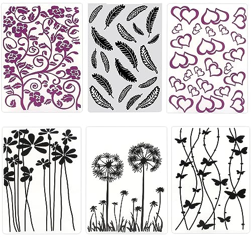 Kunststoff Prägeschablone Prägefolder Embossing Folder Schablone Kunststoffschablone Prägeschablone Kunststoff Prägefolder Für Diy-Scrapbooking Sammelalben,Fotoalben,Papierkarten, Bastelarbeiten 6 Pcs